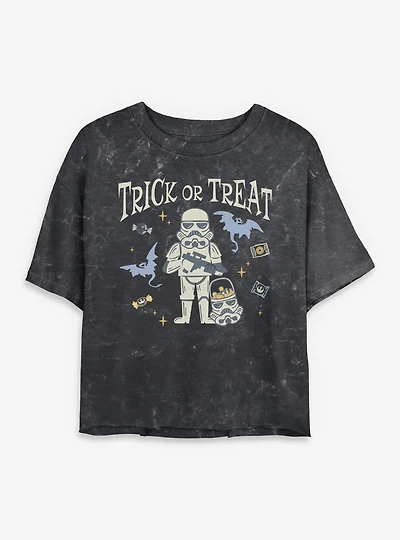 Star Wars Stormtrooper Trick Or Treat Mineral Wash Womens Crop T-Shirt