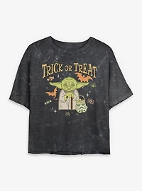Star Wars Yoda Trick Or Treat Mineral Wash Womens Crop T-Shirt