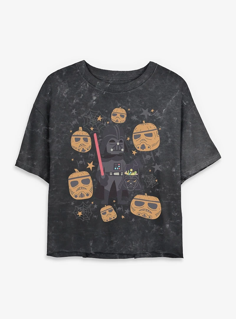Star Wars Darth Vader & Stormptrooper Pumpkins Mineral Wash Womens Crop T-Shirt