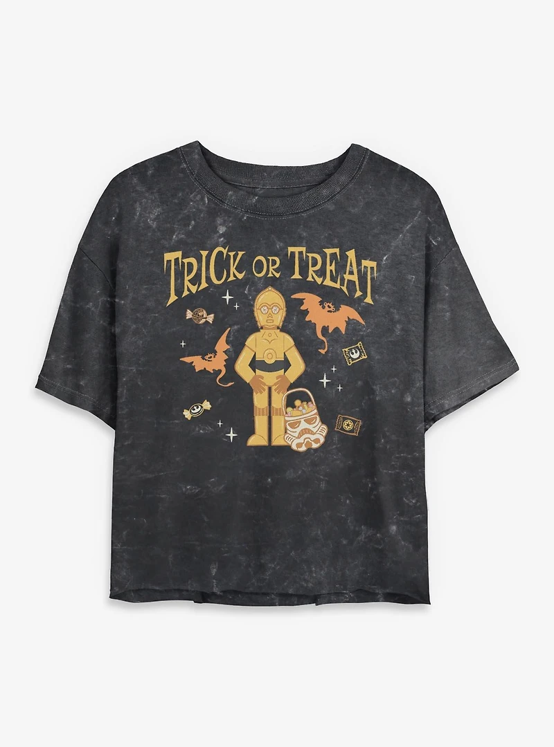 Star Wars C-3PO Trick Or Treat Mineral Wash Womens Crop T-Shirt