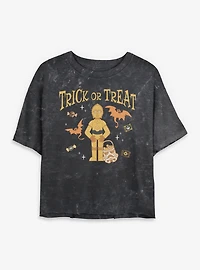 Star Wars C-3PO Trick Or Treat Mineral Wash Womens Crop T-Shirt