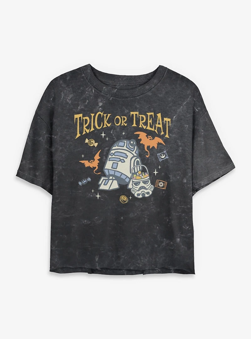 Star Wars R2-D2 Trick or Treat Mineral Wash Womens Crop T-Shirt