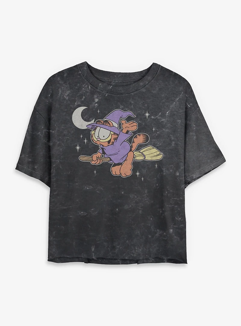 Garfield Spooky Witch Mineral Wash Womens Crop T-Shirt