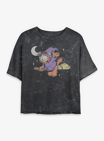 Garfield Spooky Witch Mineral Wash Womens Crop T-Shirt