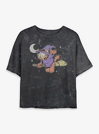 Garfield Spooky Witch Mineral Wash Womens Crop T-Shirt