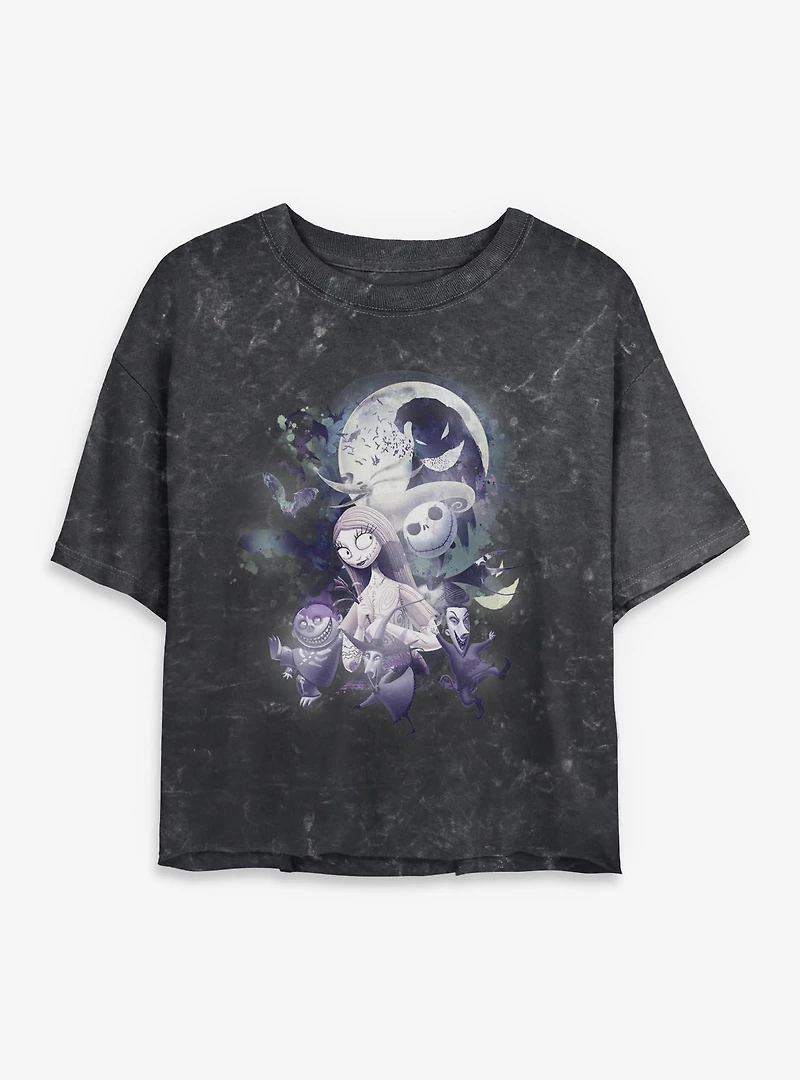 The Nightmare Before Christmas Under Moonlight Group Mineral Wash Womens Crop T-Shirt