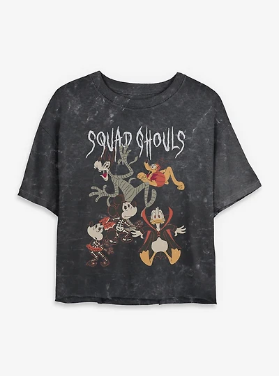 Disney Mickey Mouse & Friends Spooky Squad Ghouls Mineral Wash Womens Crop T-Shirt