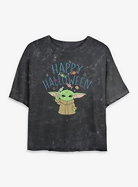 Star Wars The Mandalorian Happy Halloween Grogu Mineral Wash Womens Crop T-Shirt