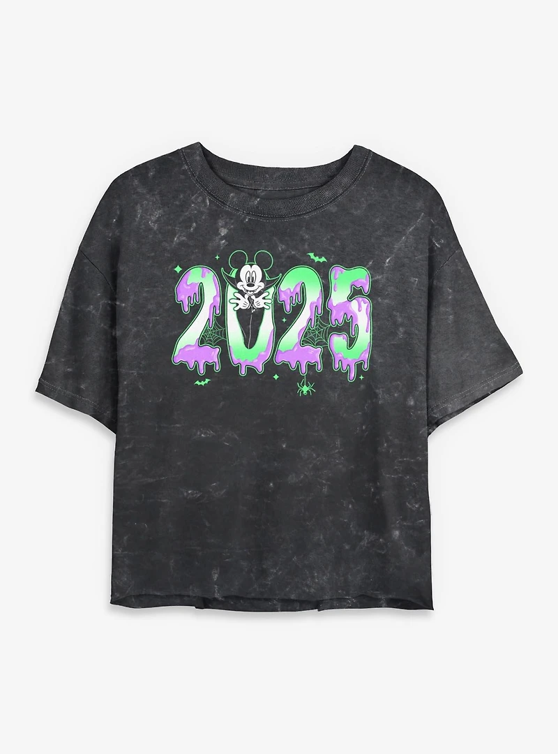Disney Mickey Mouse Spooky Year 2025 Mineral Wash Womens Crop T-Shirt