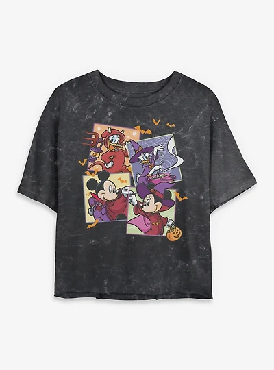Disney Mickey Mouse & Friends Spooky Pictures Mineral Wash Womens Crop T-Shirt
