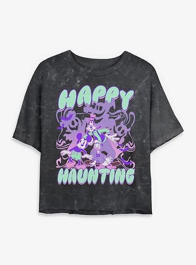 Disney Mickey Mouse & Friends Happy Haunting Mineral Wash Womens Crop T-Shirt