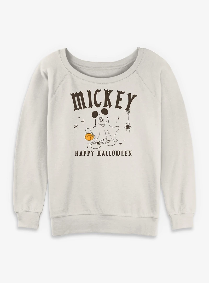 Disney Mickey Mouse Happy Halloween Ghost Spirits Womens Slouchy Sweatshirt
