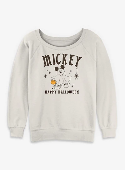 Disney Mickey Mouse Happy Halloween Ghost Spirits Womens Slouchy Sweatshirt