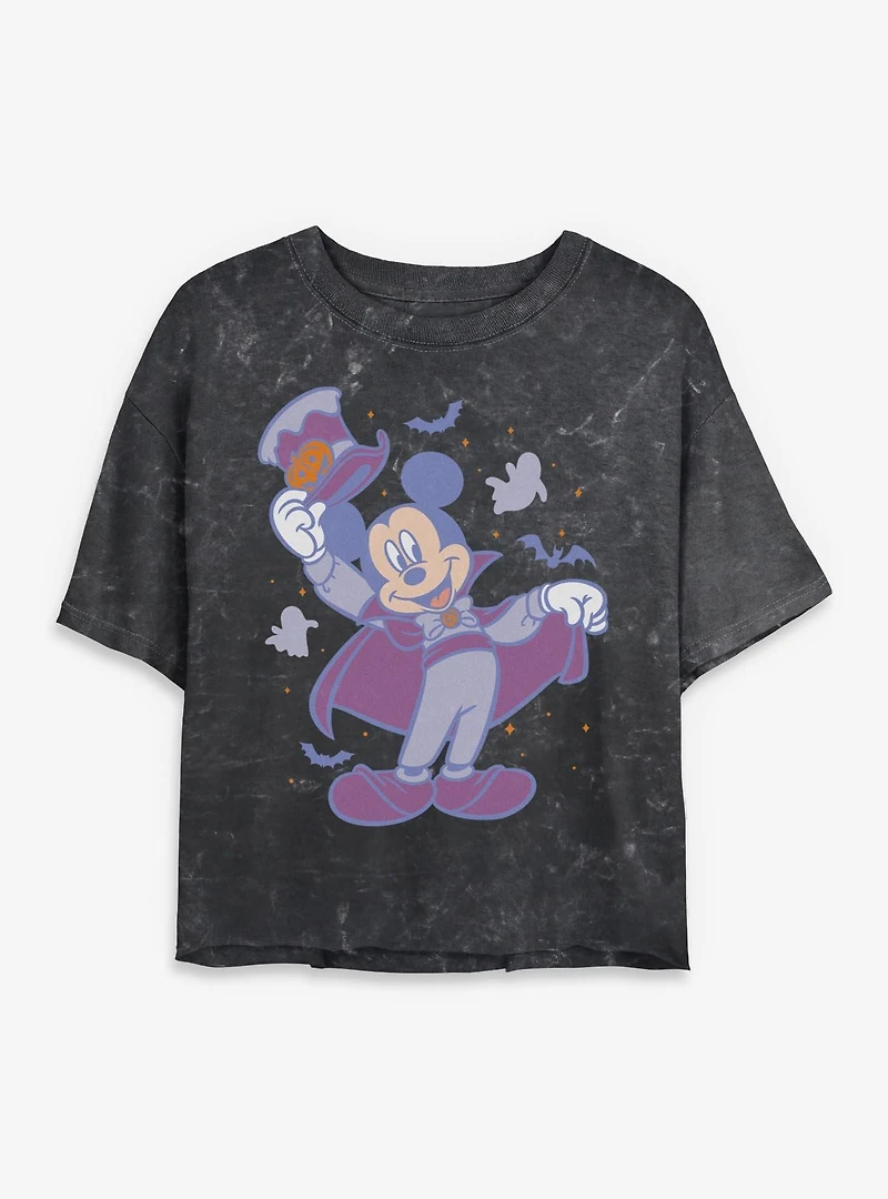 Disney Mickey Mouse Haunted Host Mineral Wash Womens Crop T-Shirt