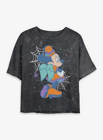 Disney Minnie Mouse Haunted Vibes Mineral Wash Womens Crop T-Shirt