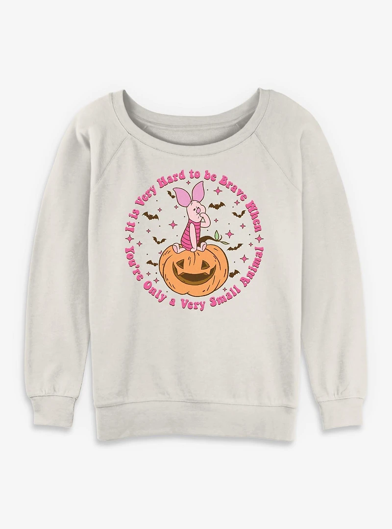 Disney Winnie The Pooh Piglet Very Hard To Be Brave Spooky Womens Slouchy Sweatshirt