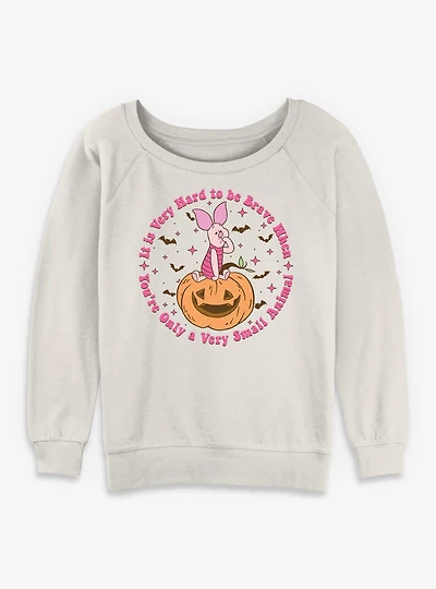 Disney Winnie The Pooh Piglet Very Hard To Be Brave Spooky Womens Slouchy Sweatshirt