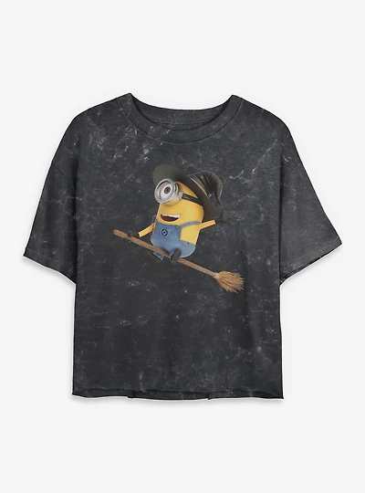 Minions Minion Stuart Witch Mineral Wash Womens Crop T-Shirt