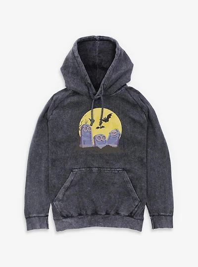 Minions Spooky Tombstone Cemetery Mineral Wash Hoodie
