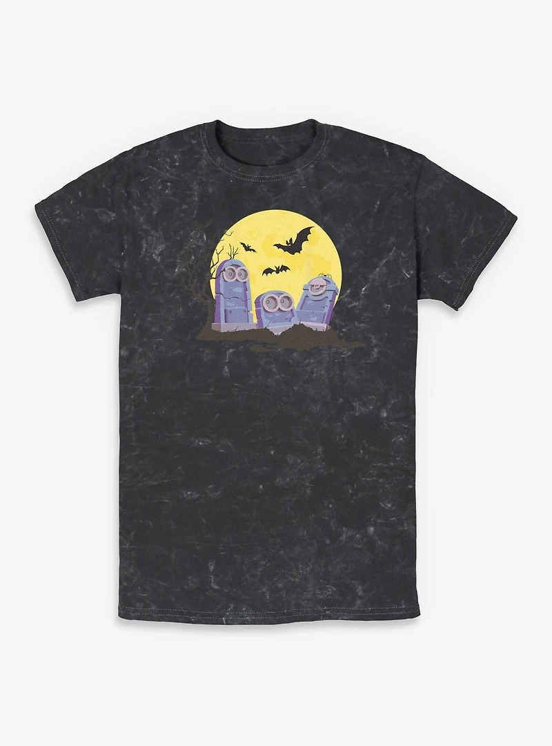 Minions Spooky Tombstone Cemetery Mineral Wash T-Shirt