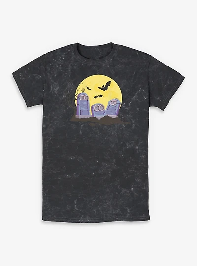 Minions Spooky Tombstone Cemetery Mineral Wash T-Shirt