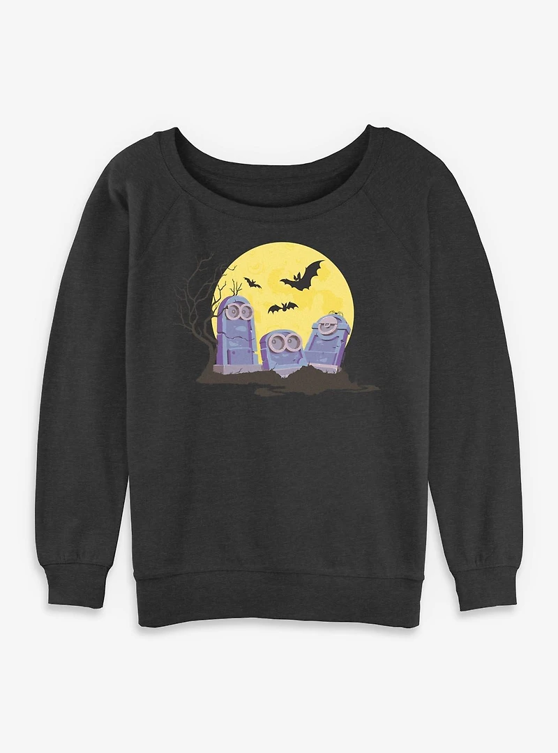 Minions Spooky Tombstone Cemetery Womens Slouchy Sweatshirt