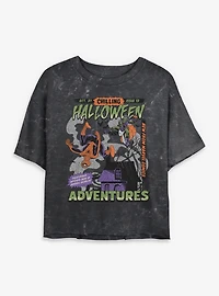 Marvel Spider-Man Chilling Halloween Adventures Comic Style Cover Mineral Wash Womens Crop T-Shirt