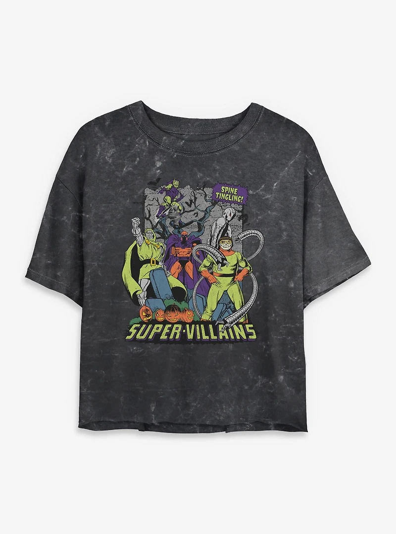 Marvel Super Villains Halloween Mineral Wash Womens Crop T-Shirt