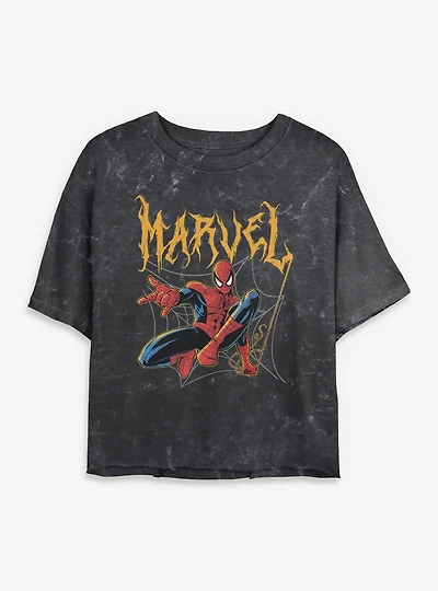 Marvel Spider-Man Spooky Spider Swing Mineral Wash Womens Crop T-Shirt