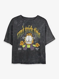 Garfield Can't Trick This Spooky Season Mineral Wash Womens Crop T-Shirt