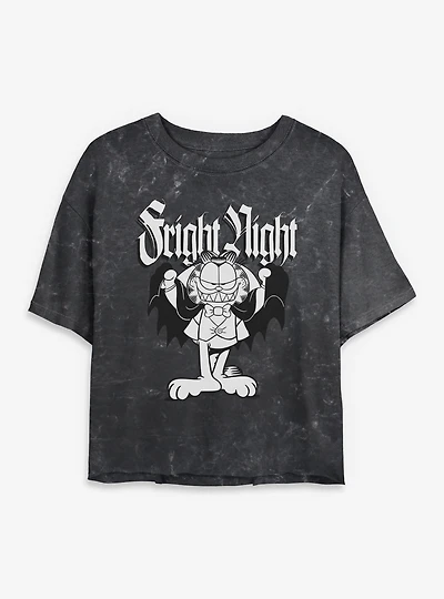 Garfield Fright Night Vampire  Mineral Wash Womens Crop T-Shirt
