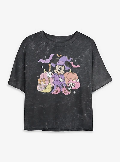 Disney Minnie Mouse Haunted Mineral Wash Womens Crop T-Shirt