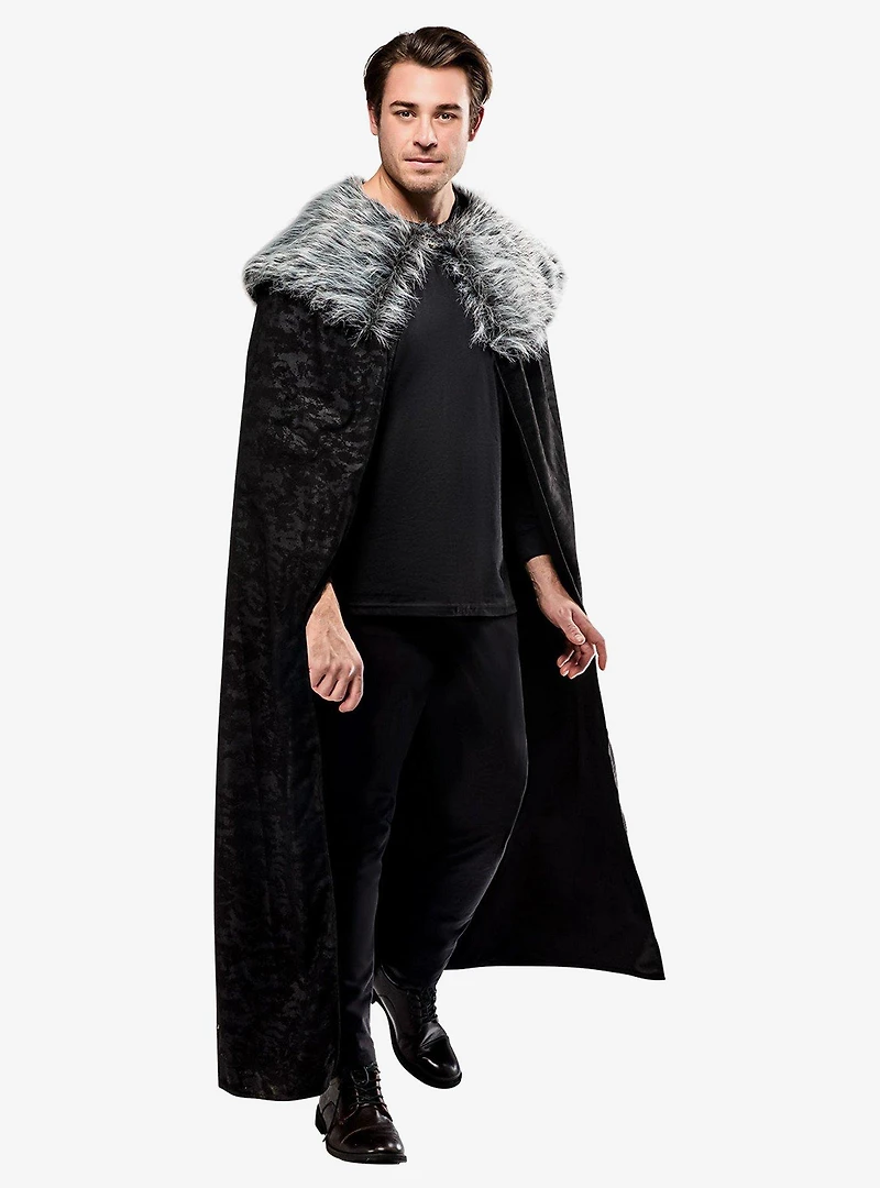 Black Full Length Cape with Faux Fur Collar