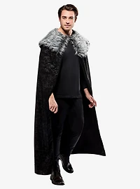 Black Full Length Cape with Faux Fur Collar