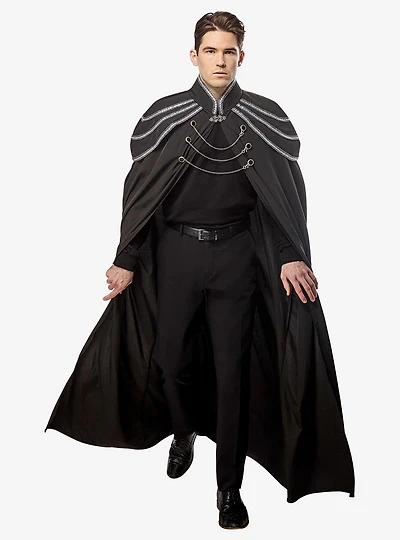Black Full Length Renaissance Cape with Chain Accents