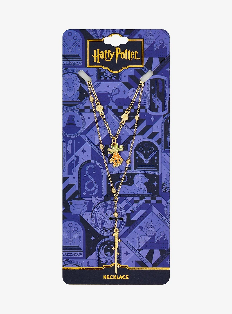 Harry Potter Mandrake and Wand Layered Necklace - BoxLunch Exclusive