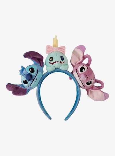 Loungefly Disney Lilo & Stitch Angel, Scrump, & Stitch Plush Headband — BoxLunch Exclusive