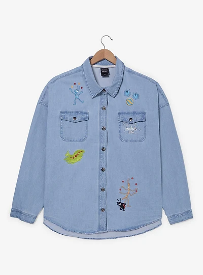 Disney Pixar A Bug's Life Embroiderd Women's Plus Long Sleeve Button-Up — BoxLunch Exclusive