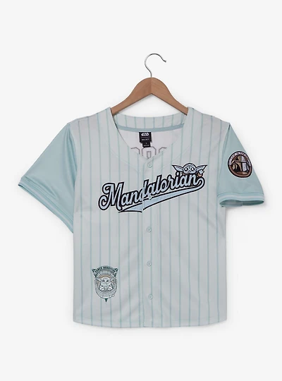 Star Wars The Mandalorian Grogu Women's Plus Cropped Striped Baseball Jersey - BoxLunch Exclusive