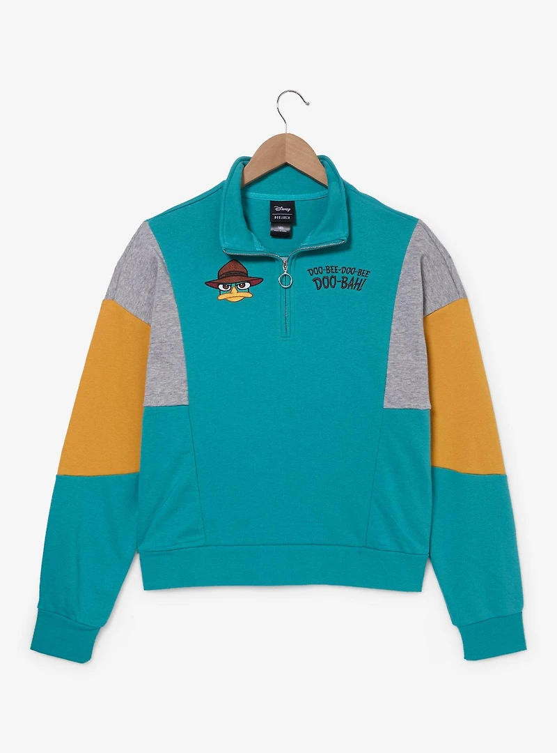 Disney Phineas & Ferb Perry The Platypus Women's Quarter-Zip Crewneck - BoxLunch Exclusive