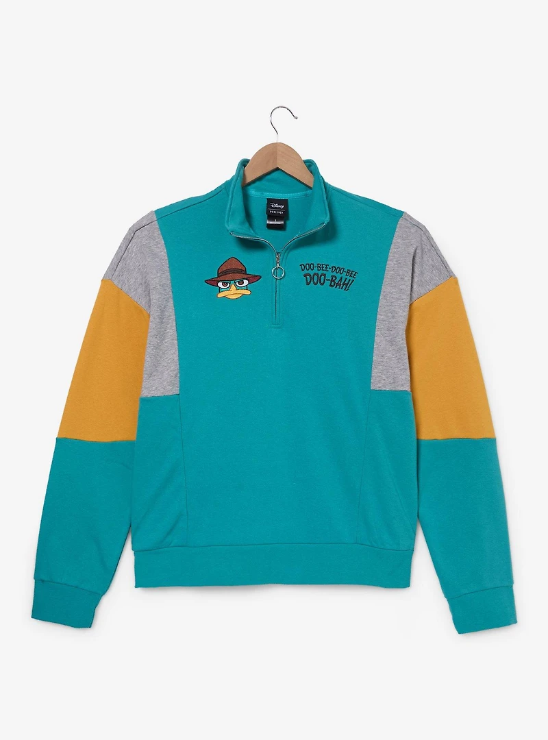 Disney Phineas & Ferb Perry The Platypus Women's Plus Quarter-Zip Crewneck - BoxLunch Exclusive