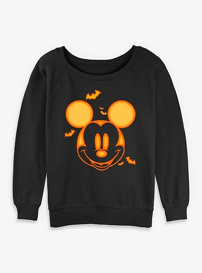 Disney Mickey Mouse Pumpkin Face Womens Slouchy Sweatshirt