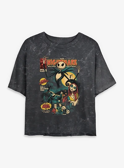The Nightmare Before Christmas Comic Cover Style Mineral Wash Womens Crop T-Shirt