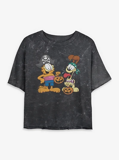 Garfield Pirate Buds and Odie Mineral Wash Womens Crop T-Shirt