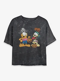 Garfield Pirate Buds and Odie Mineral Wash Womens Crop T-Shirt