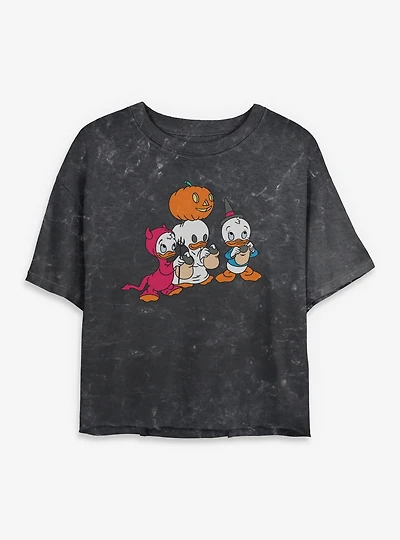 Disney Ducktales Huey Dewey Louie Trick Or Treating  Mineral Wash Womens Crop T-Shirt