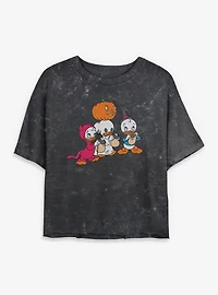 Disney Ducktales Huey Dewey Louie Trick Or Treating  Mineral Wash Womens Crop T-Shirt