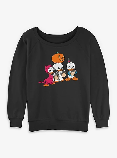 Disney Ducktales Huey Dewey Louie Trick Or Treating  Womens Slouchy Sweatshirt