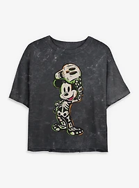 Disney Mickey Mouse Skeleton Mineral Wash Womens Crop T-Shirt
