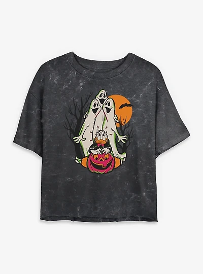 Disney Donald Duck Scared Mineral Wash Womens Crop T-Shirt